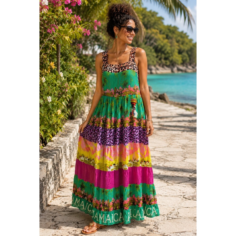 RubyYAYA Maxi Dress XL Dopamine Fairy Boho Colorful Maxamalist Animal Print